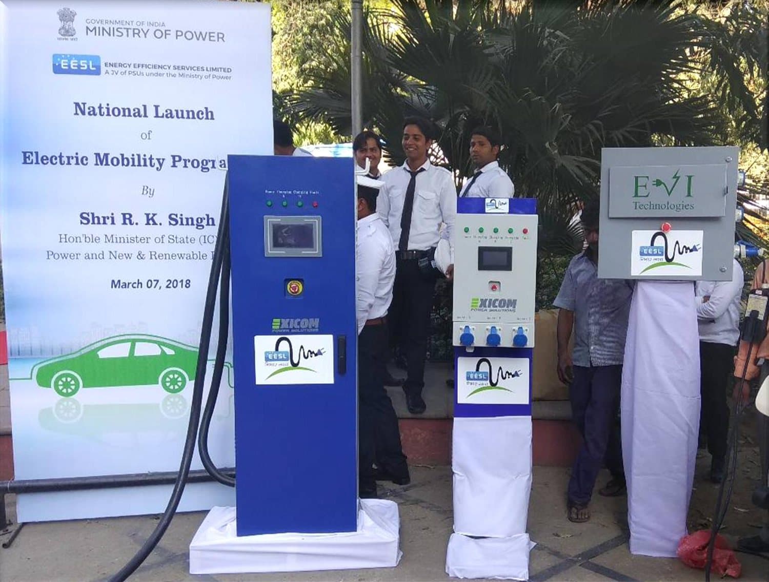 EVI Technologies charger on display at the National Launch of the Electric Mobility Programme, Ministry of Power, 7 March 2018